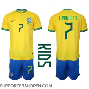 Brasilien Lucas Paqueta #7 Hemmatröja Barn VM 2022 Kortärmad (+ korta byxor)